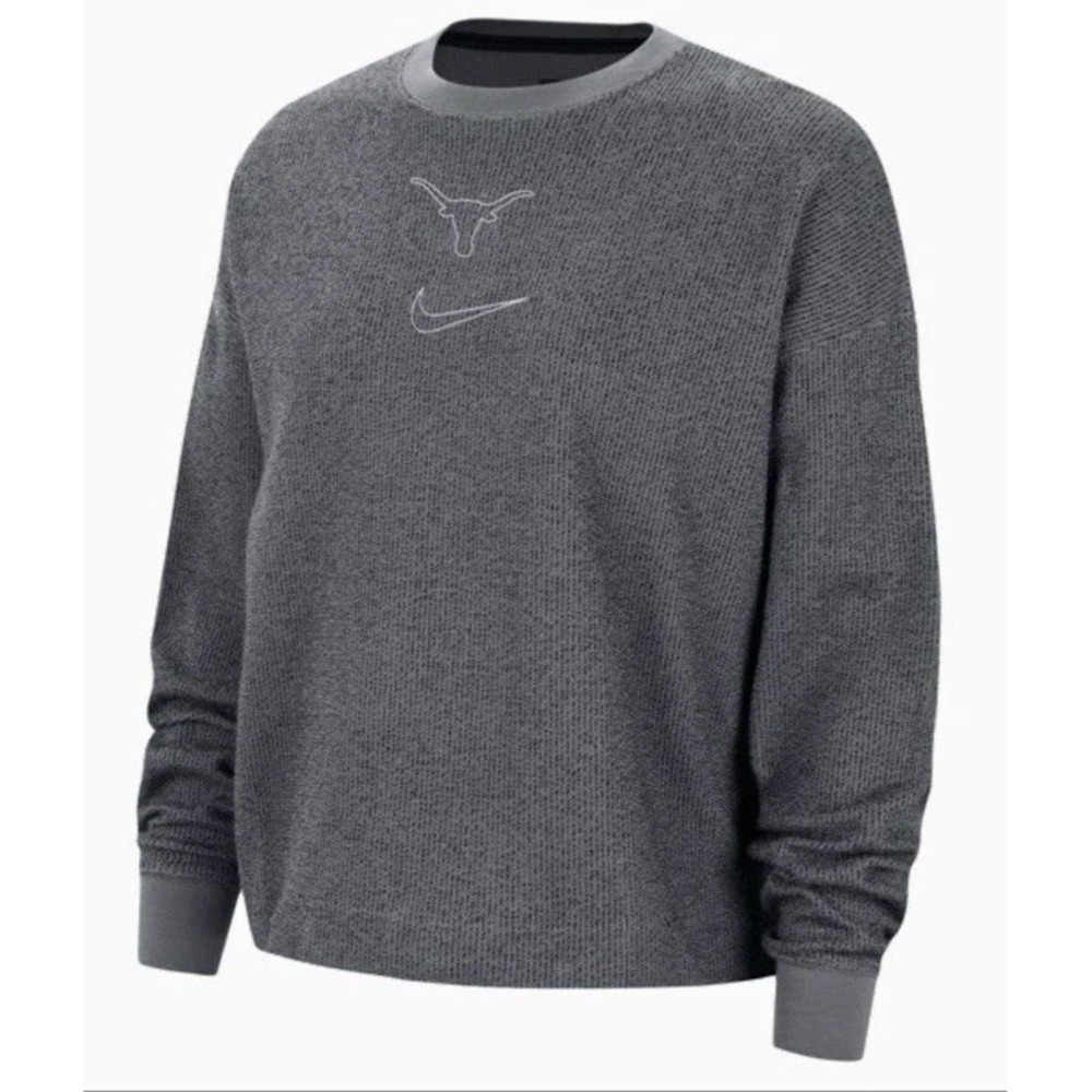 Nike Yoga Texas Longhorns Wmns Gray Waffle Knit Crewneck Pullover Sweatshirt M